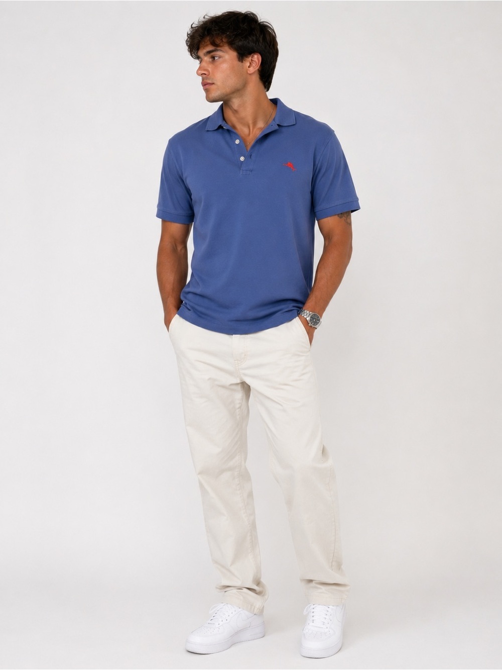 Tommy Bahama Blue Polo Shirt Mens Large Embroidered Logo Cotton Short Sleeve